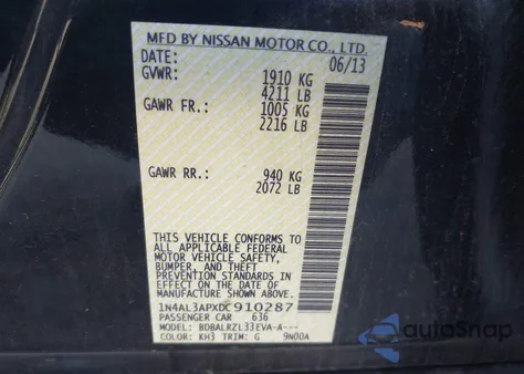 2013 Nissan Altima 2.5 S из США, поврежденный, VIN 1N4AL3APXDC910287